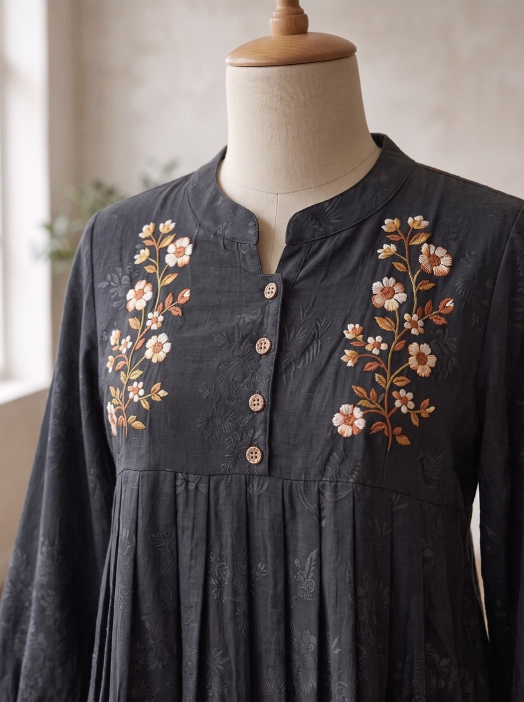 Midnight Bloom Pleated Kurti 3