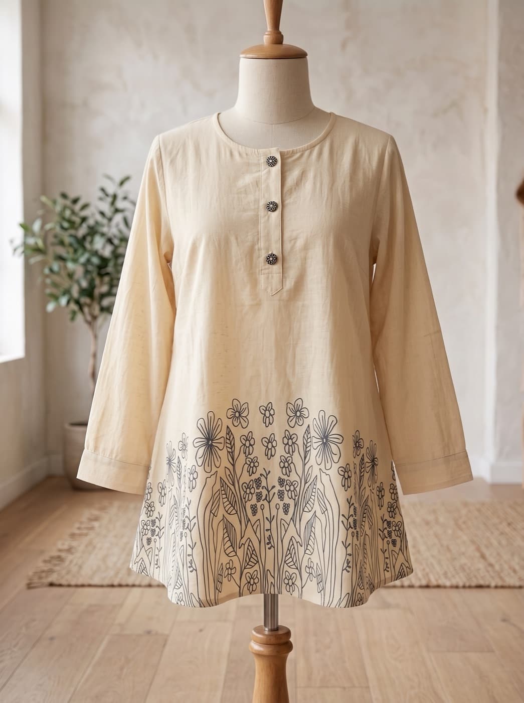 Cream Garden Kurti