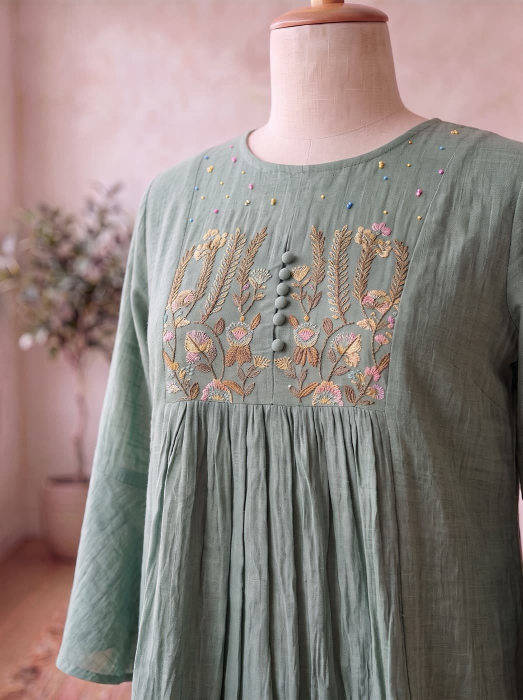 Sage Embroidered Flare Kurti 3