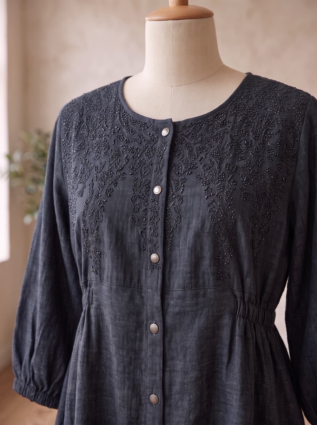 Navy Button-Front Kurti 3