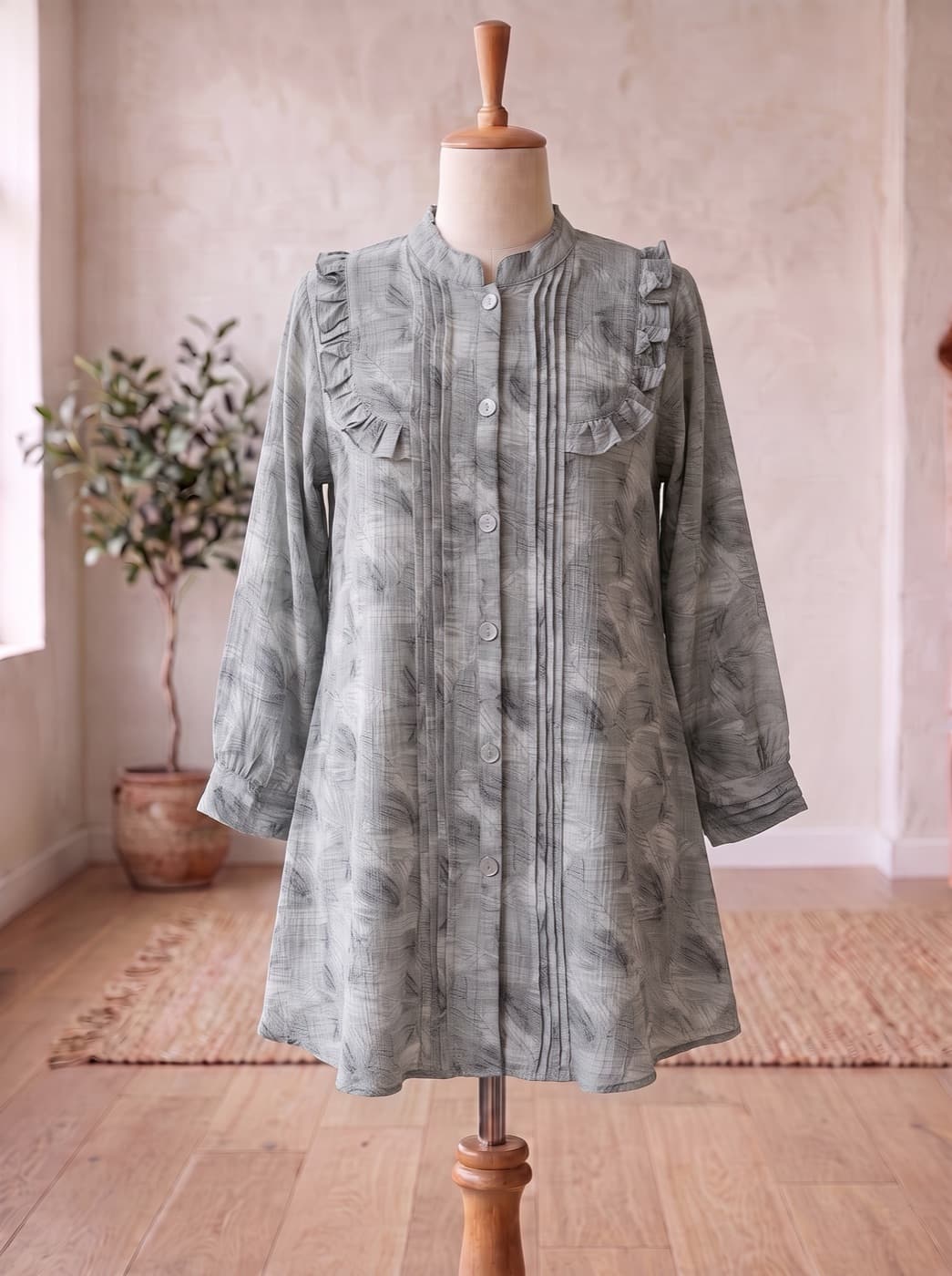 Grey Frill Print Kurti