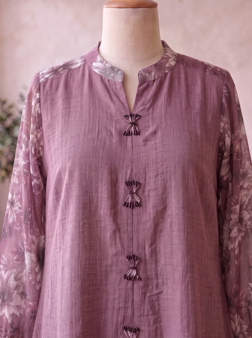 Mauve Knot-Button Kurti 3