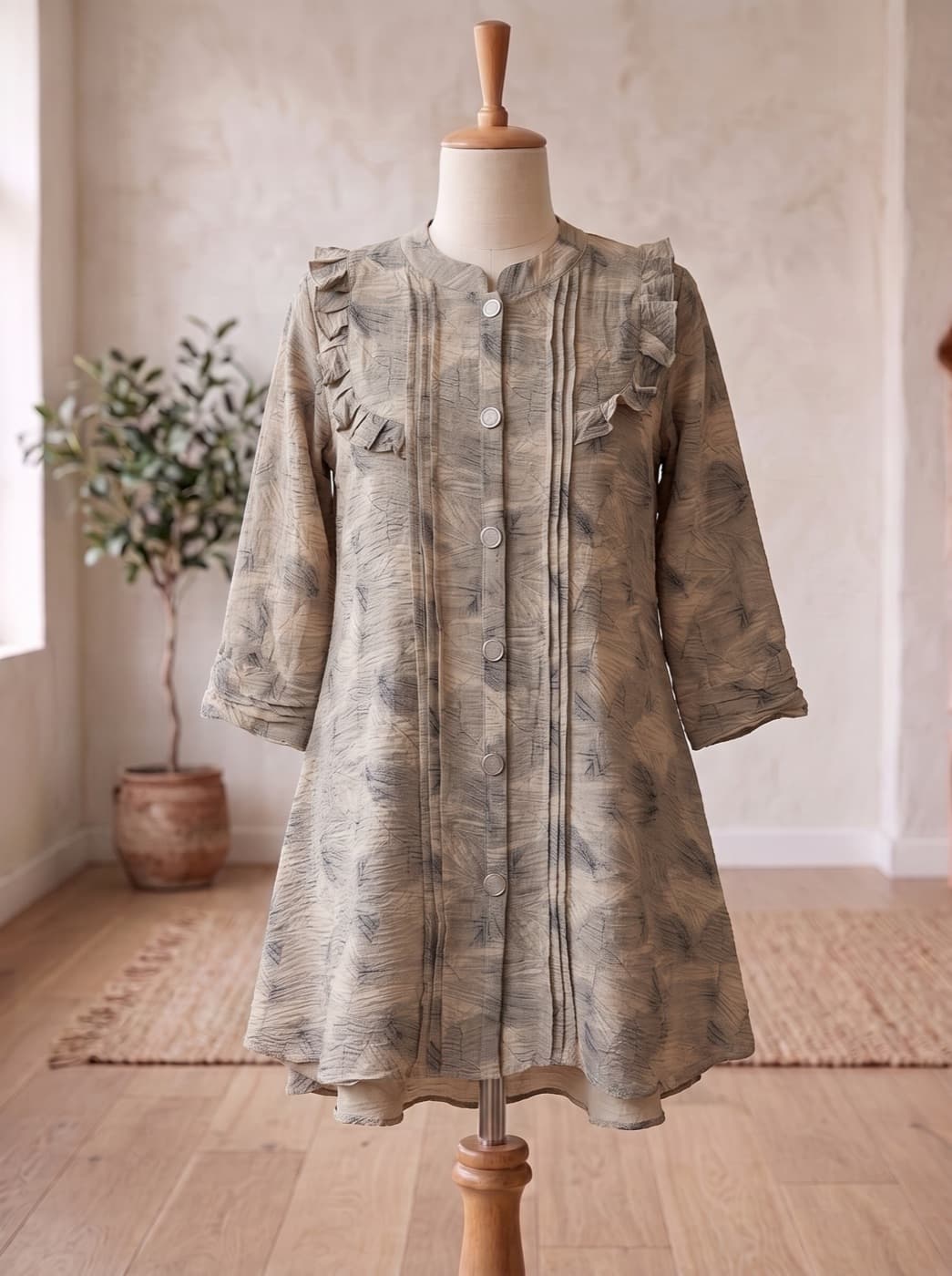 Beige Frill Print Kurti