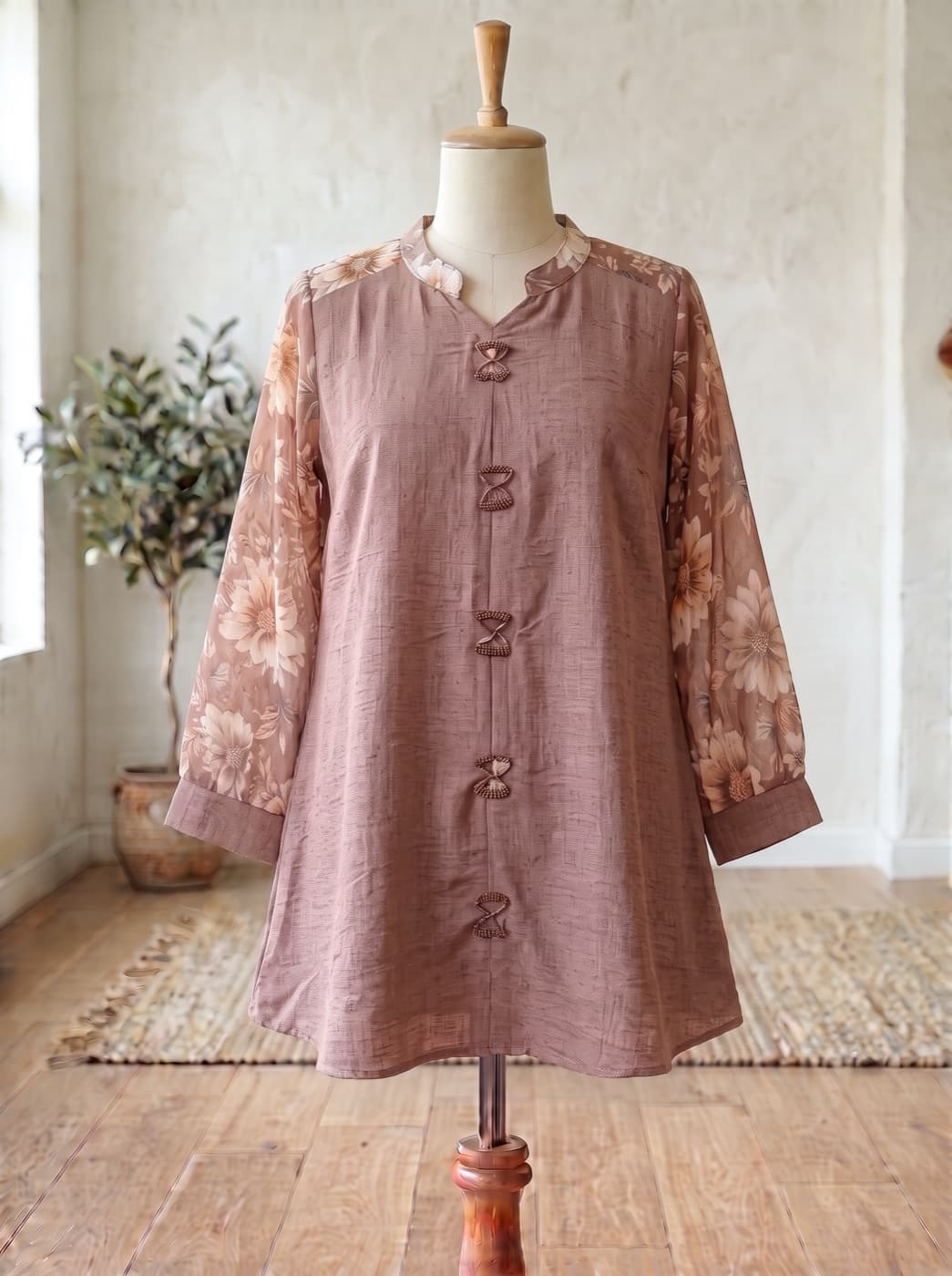 Terracotta Knot-Button Kurti